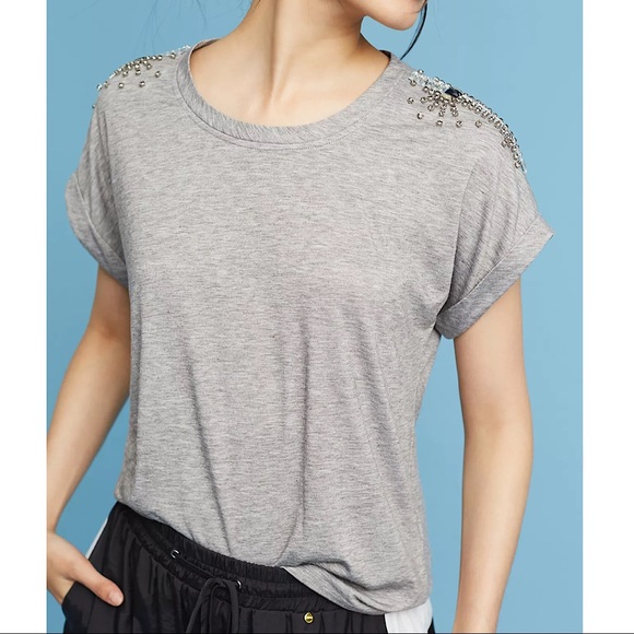 Anthropologie Tops - Anthropologie Jeweled Shoulder Top by Sunday in Brooklyn Sz S EUC